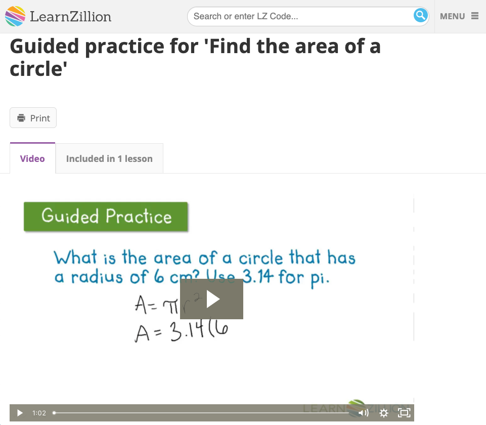 LearnZillion: Finding the Area of a Circle-1