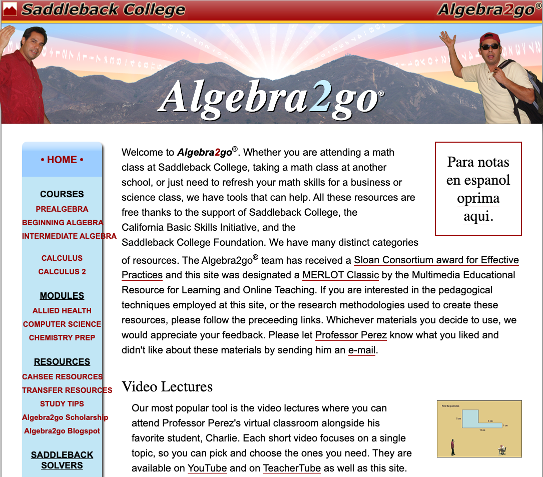 Algebra2Go website screenshot