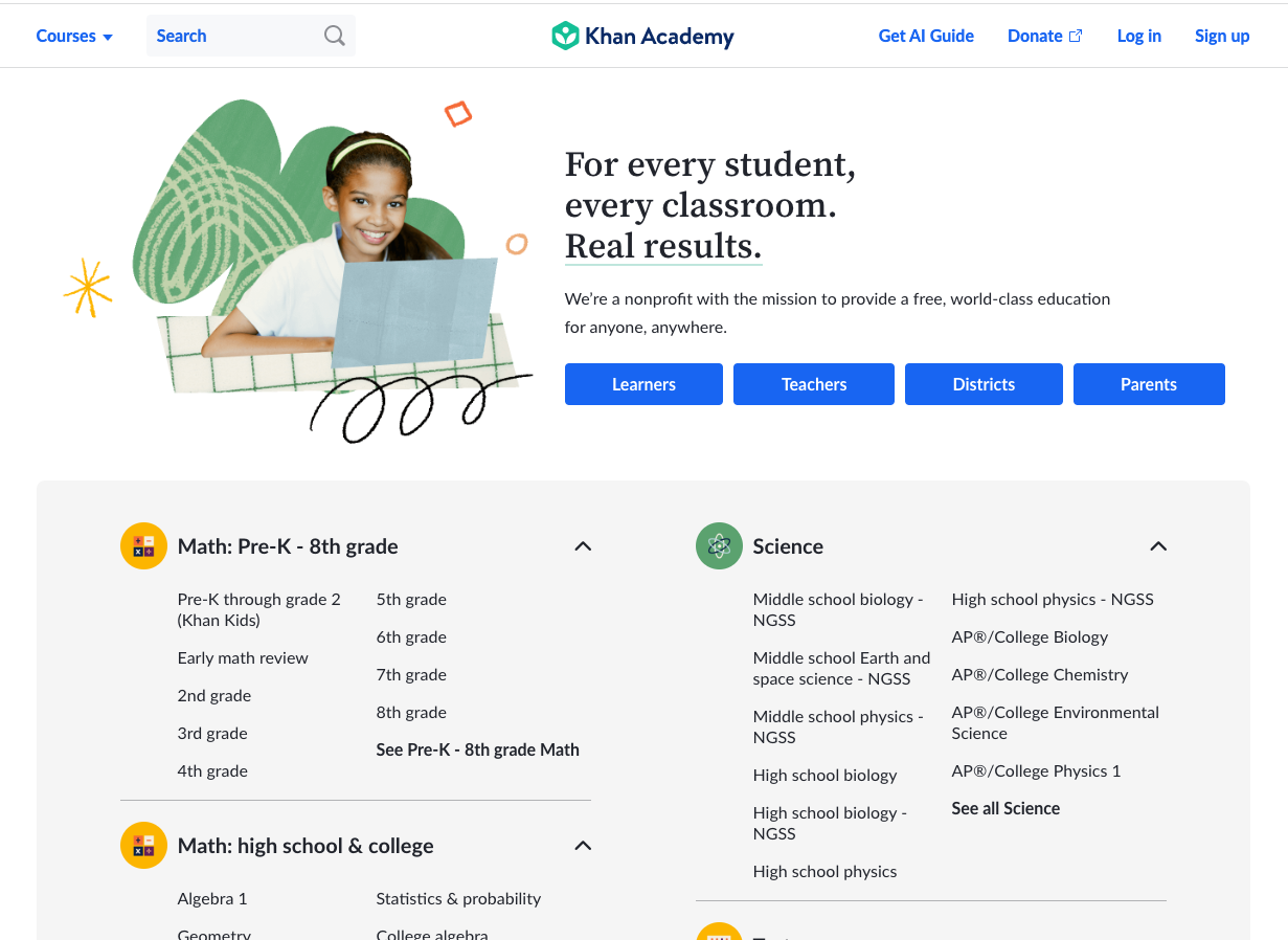 Khan Academy Homepage