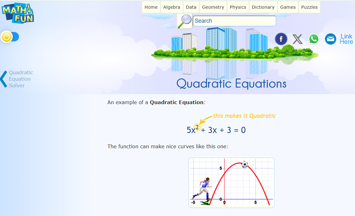 Math is Fun: Quadratic Equations