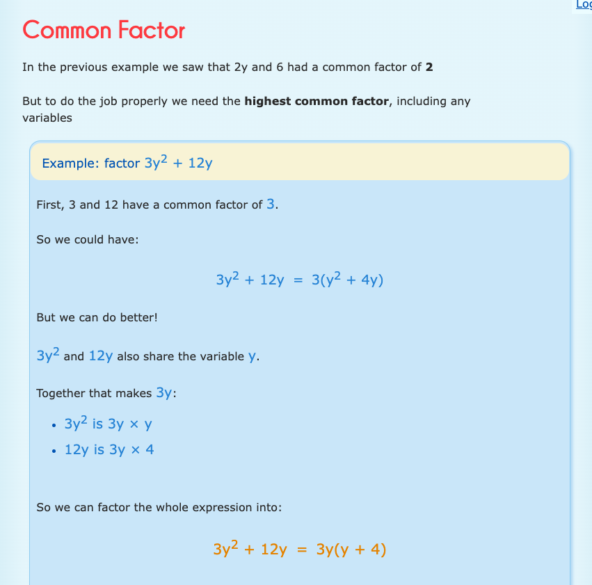 Math is Fun Factoring