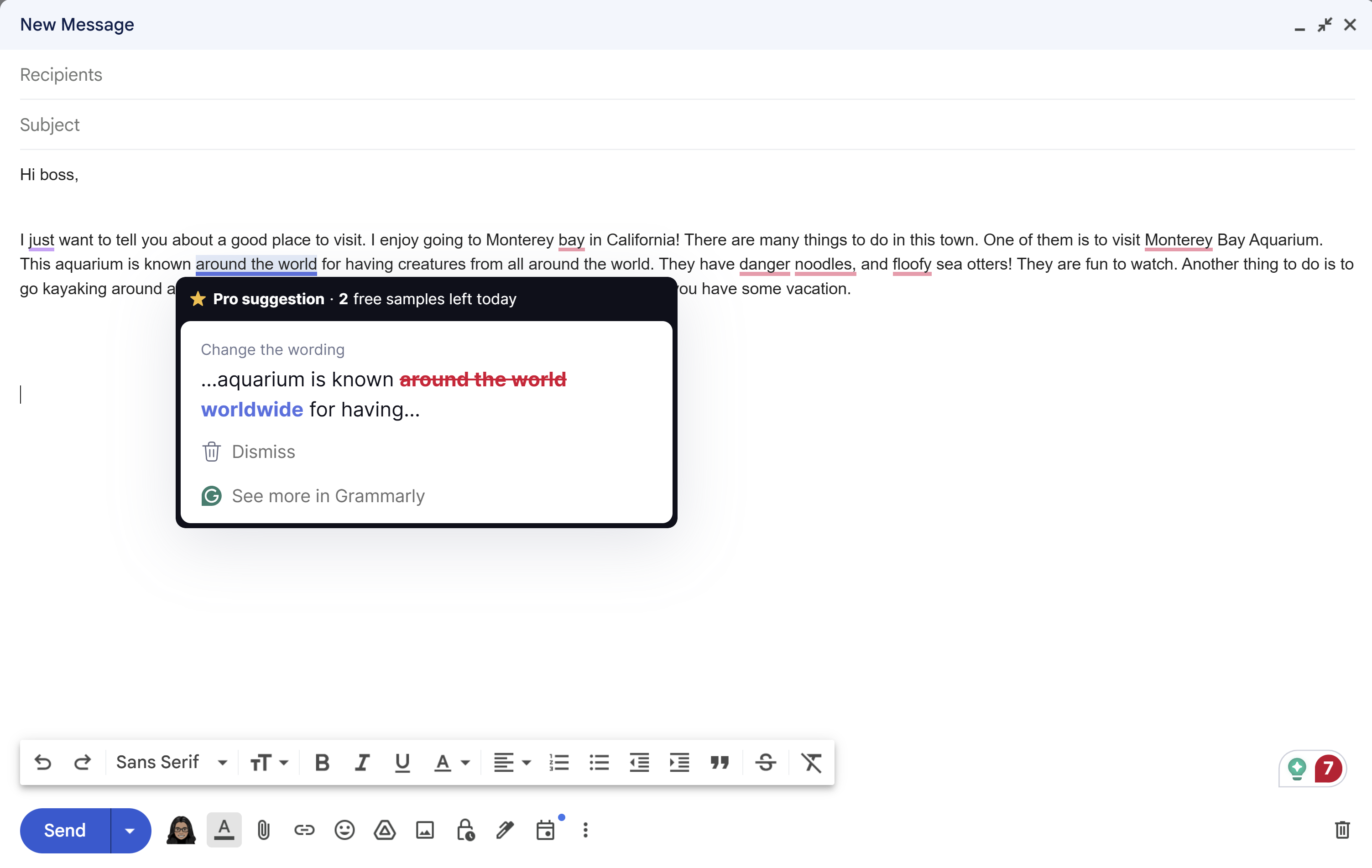 Grammarly suggesting "worldwide"