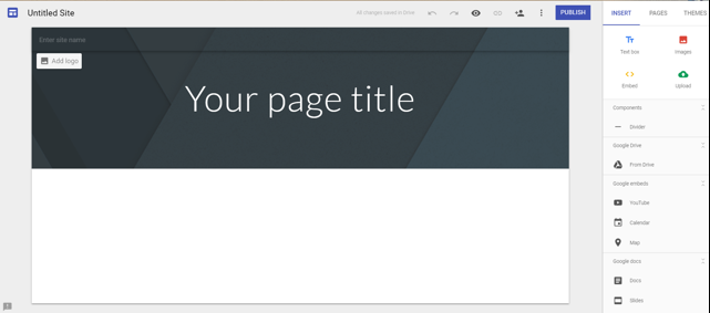 Screenshot of blank default Google Sites template