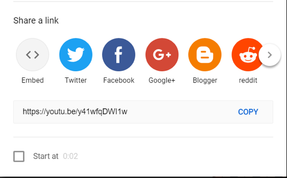 Screenshot of Share a link window with YouTube link to copy