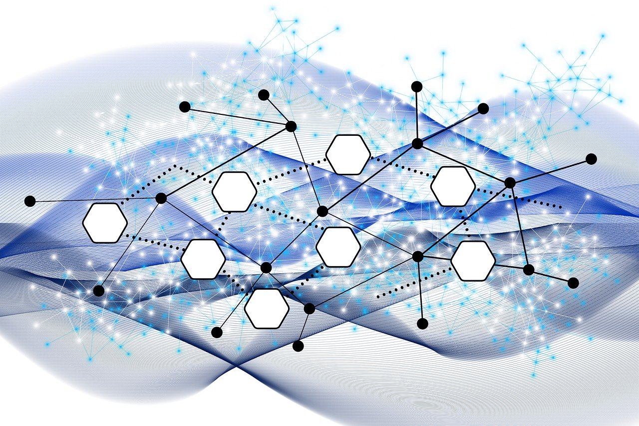 Stylized graphic of project management network web