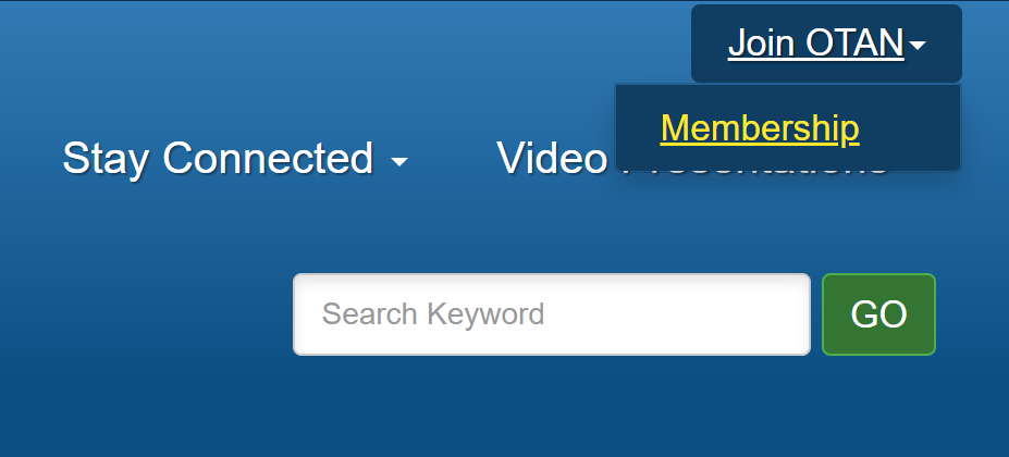 Screenshot of OTAN menu.  Join OTAN - Membership