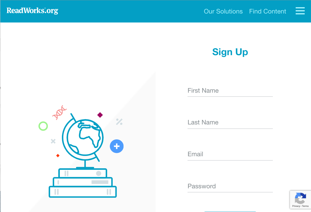 Signup form requesting first and last name, email and password