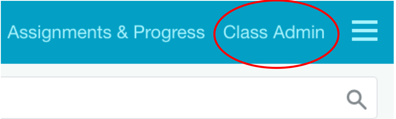 Shows the top right-hand corner of the homepage. There is a red oval around Class Admin.