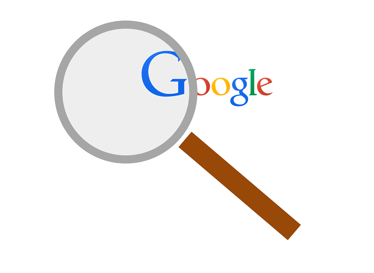 Magnifying glass over Google logo