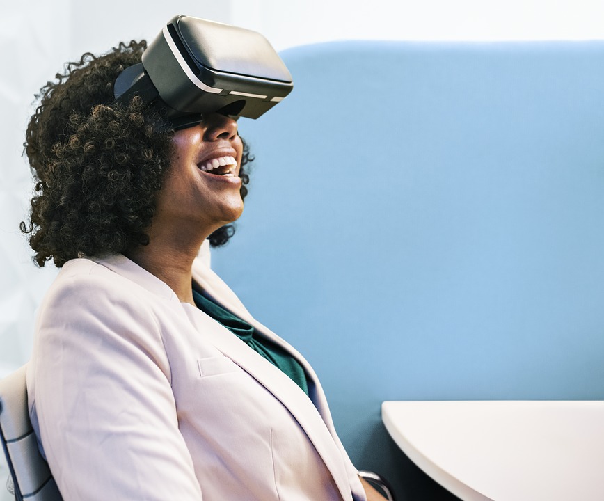 Woman wearing virtual reality goggles