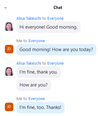 Screenshot of Zoom Chat